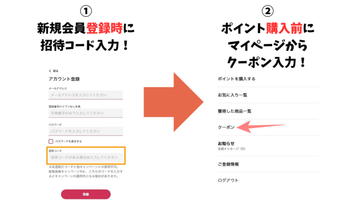 DOPAオリパの招待コードとクーポンコードの使用の流れ